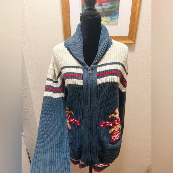 The J. Peterman Company  Small 100% Cotton vintage-style Cowichan knit zip-up - Picture 6 of 14